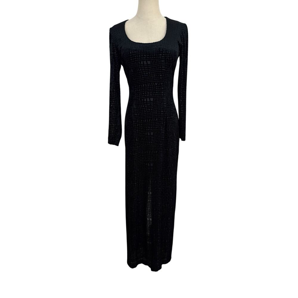 Vtg 90s Rimini By Shaw Velvet Burnout Dress Sz 4 Black Sheer Maxi Whimsy Goth‎
